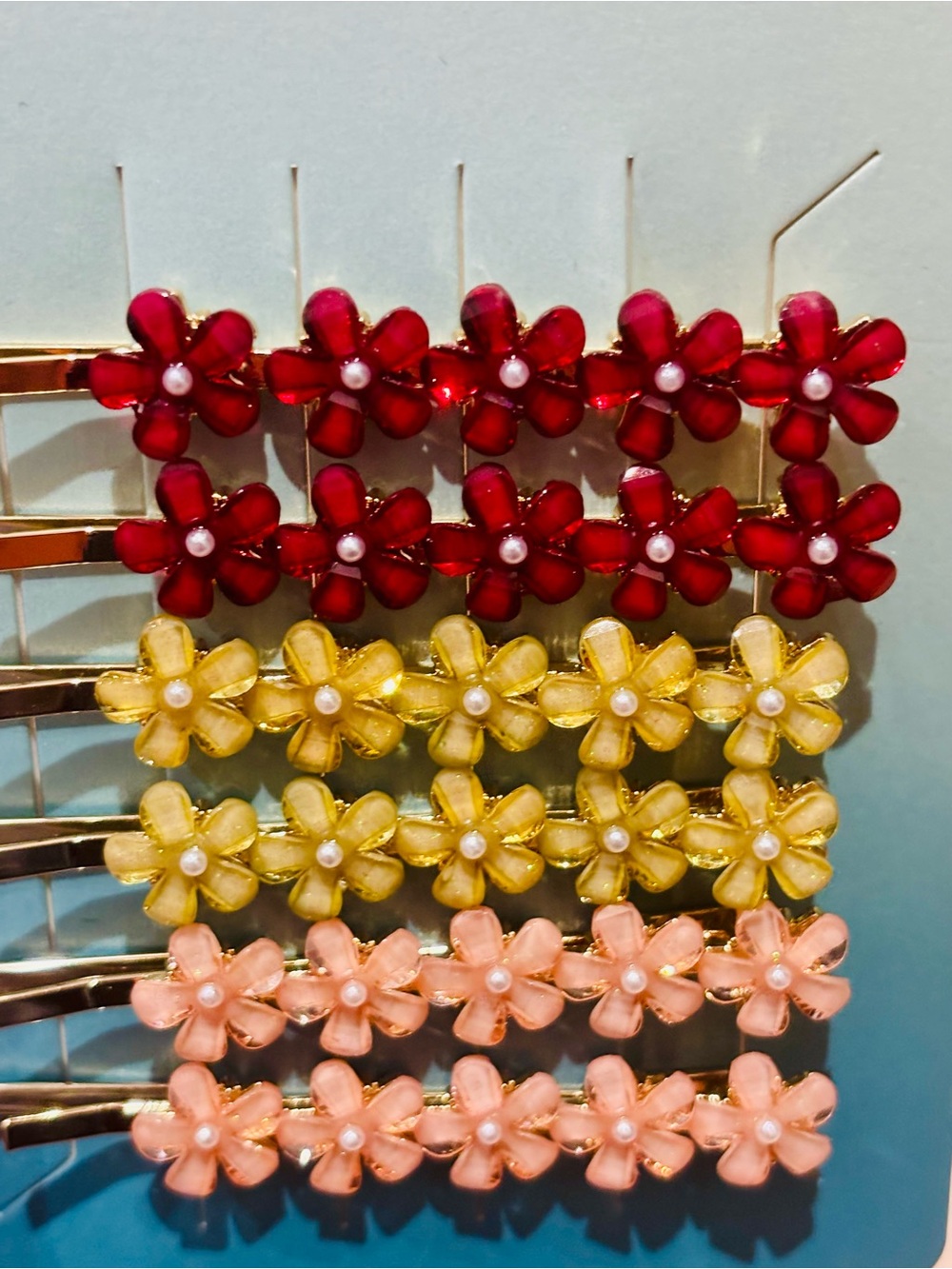 NWT Piper K Flower Hair Bobby pin Clips Set - Red, Yellow, Pink